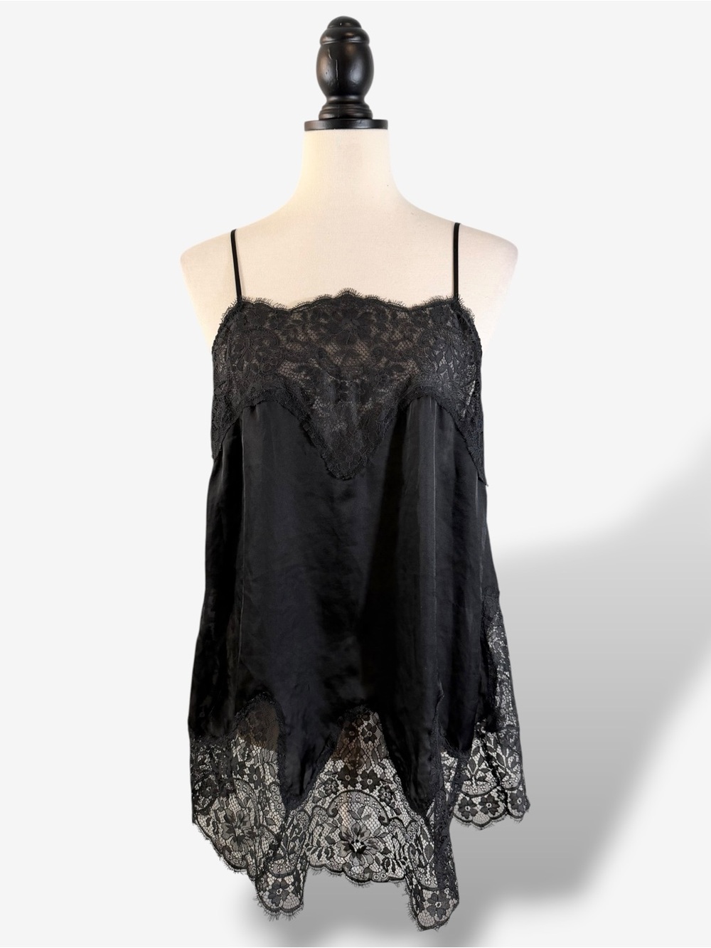 Victoria’s Secret Black Satin Lace Cami Size L Evening Formal Layering Casual